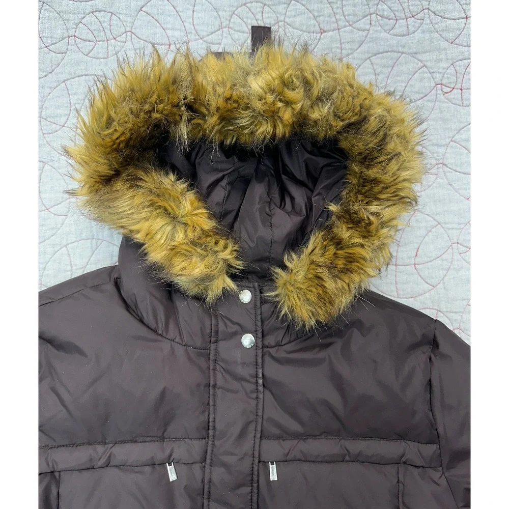 Michael Kors Puffer Coat Brown Faux Fur Trim Hooded / Womens XL